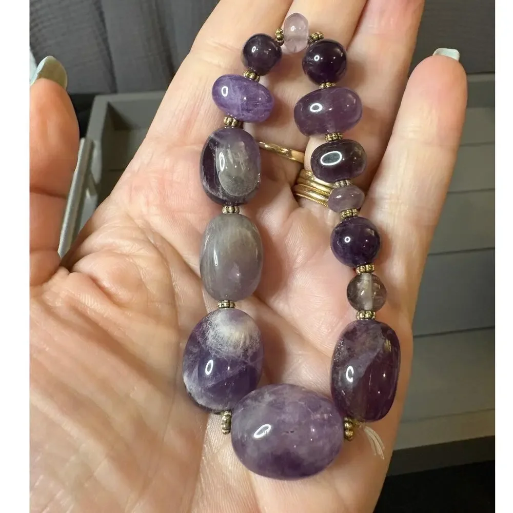 Chunky Amethyst Stone Bead Stretch Bracelet Purple